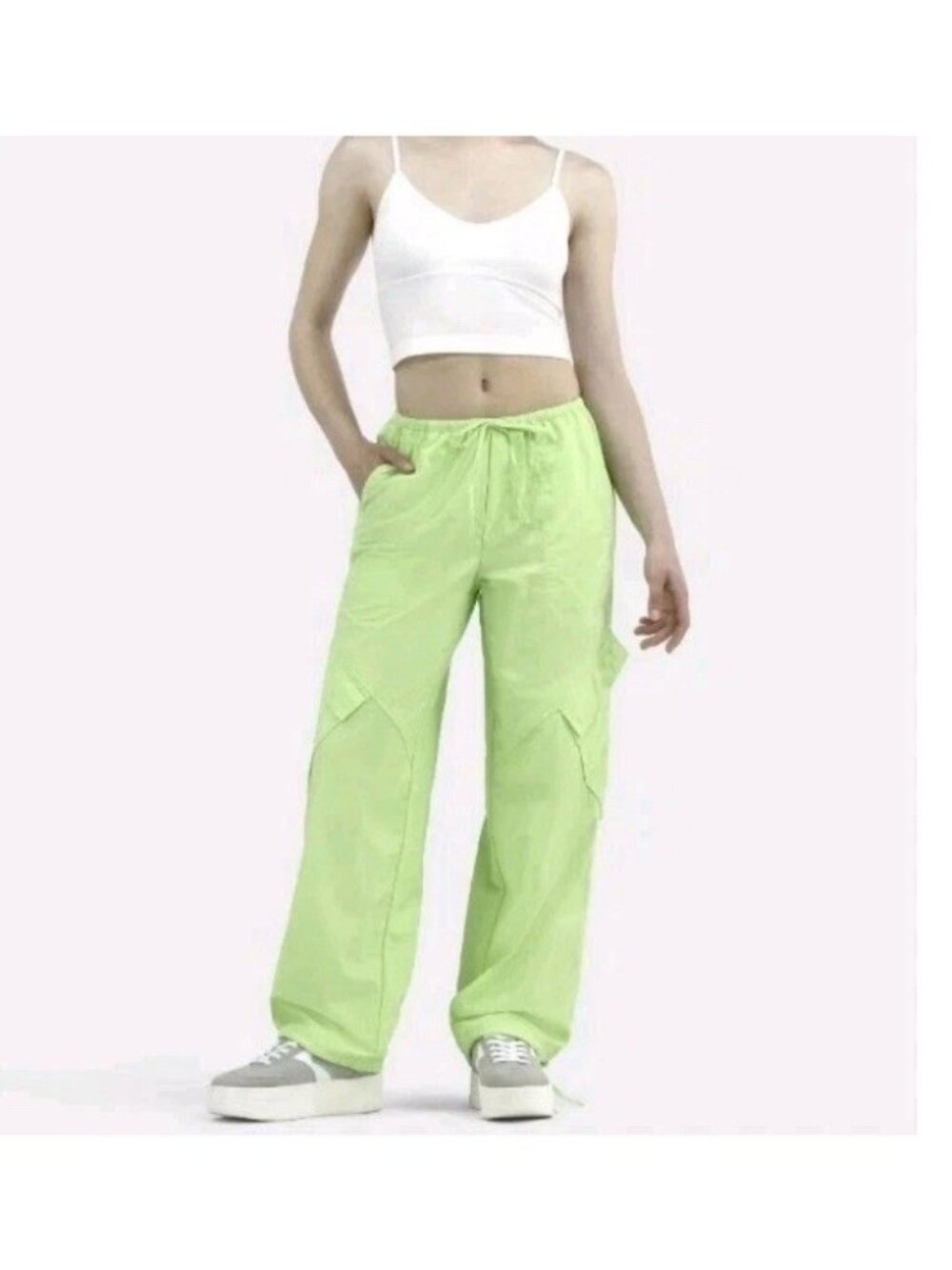 Women's High-Rise Parachute Pants  Sz S (4-6) Nylon Green Pail No Boundaries NWT